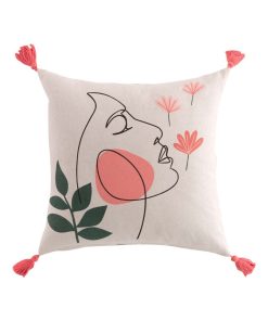 Coussin pompons visage Marisol - Blanc Rose