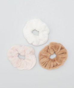 Lot de 3 chouchous en fausse fourrure - Blanc/beige/rose