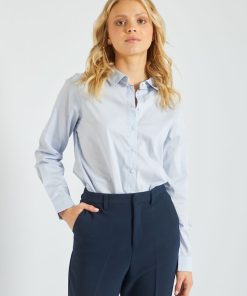 Chemise fittée col italien - Bleu