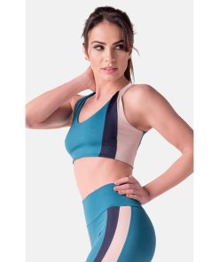 Brassière Fitness Maintien élevé Bleu, Bari - Noir Vert