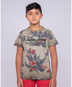 T-shirt col rond pur coton motifs NALKO-J - Kaki