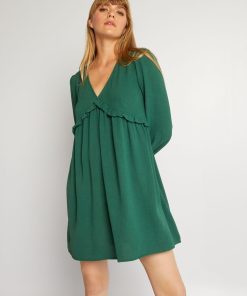 Robe courte texturée avec volant - Vert