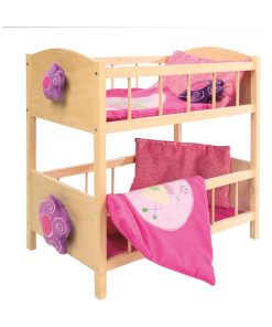 ROBA Lit Superposé pour Poupée Jumelle en Bois "Happy Fee" + Équipement Textile - Naturel/ Rose - N/A