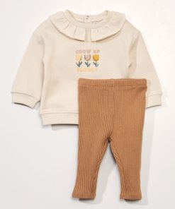 Ensemble sweat + legging - 2 pièces - Blanc/beige