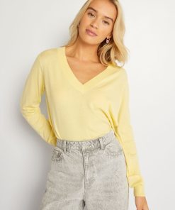 Pull en maille à col V - Jaune