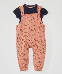 Ensemble salopette + t-shirt + bonnet - Rose