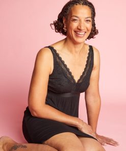 Nuisette fluide en dentelle post-opératoire - noir