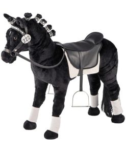 Cheval de dressage en peluche à monter avec selle façon cuir - Noir