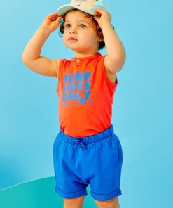 Ensemble débardeur imprimé + short en french terry - Bleu/rouge