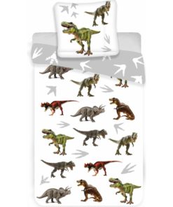 Parure de Lit Enfant Coton Réversible Dinosaure - Blanc
