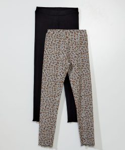 Lot de 2 leggings côtelés - Bleu marine/gris