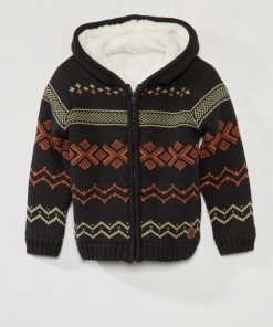 Gilet en maille tricot à capuche - Gris