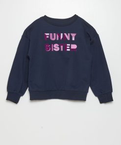 Sweat en molleton avec imprimé peluche - Bleu marine