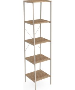 Colonne Ludwig - Métal beige et effet chêne - 5 étagères - 192x45x45cm - Blanc