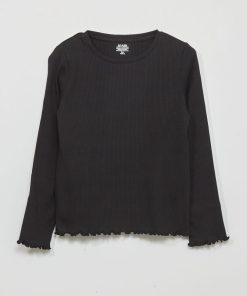 T-shirt en maille côtelée à manches longues - REAL BLACK