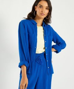 Chemise en gaze de coton - Bleu