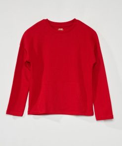 T-shirt nid d'abeille à manches longues - Rouge