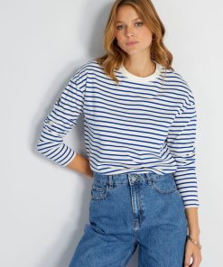 T-shirt marinière en jersey - Bleu/blanc