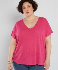 T-shirt encolure V - Rose