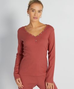T-shirt pyjama en maille côtelée - Rouge