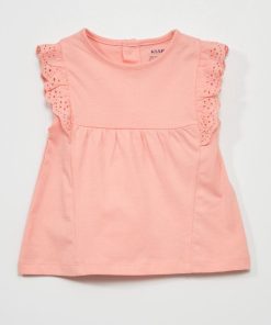T-shirt en jersey avec manches brodées - Rose