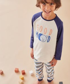 Pyjama 2 pièces en jersey, écru/bleu - Beige