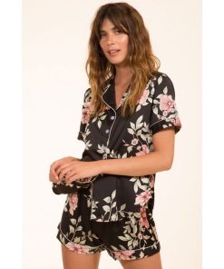 Pyjashort fluide en satin Kebello - Noir Noir