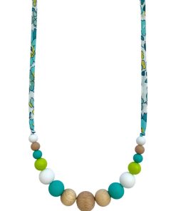 Collier d'allaitement ou de portage silicone et bois 'Bora Bora' - Bleu turquoise