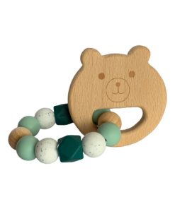 Hochet ours bois et silicone - Vert