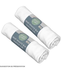 Lot de 2 draps housse 70x140x17 cm bio - Blanc, Blanc - Blanc