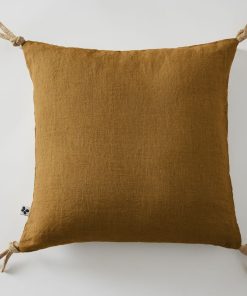 Coussin pompons lin lave Collection Soline - Marron
