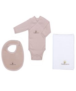 Eveil Et Nature Set Body/bavoir/lange Coton Bio - Beige