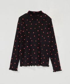 Sous-pull en maille côtelée avec imprimé - Noir