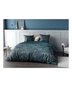 Housse de couette + taie percale Feuille de bahico - Bleu