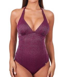 Maillot de bain 1 pièce brillant laçage au dos Vénus - Violet