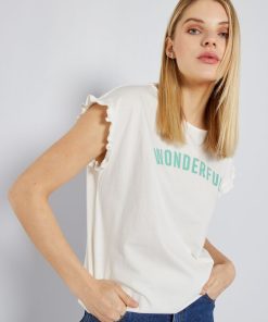 T-shirt imprimé à col rond - Blanc