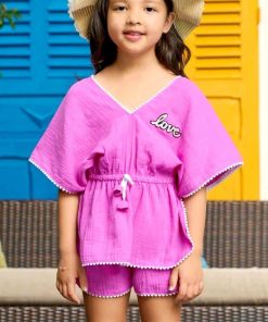 de plage  Tunique + short / LOVE - 'LA FAUTE A VOLTAIRE' - Rose