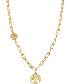 Collier arbre de vie en zirconium brillant, finition en or jaune 18 carats - Multicolore