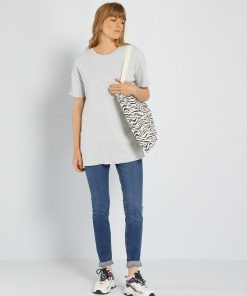 T-shirt long côtelé - Gris