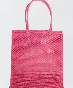 Sac cabas en paille - Rose
