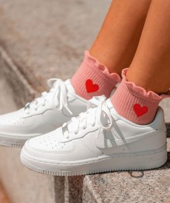 Chaussettes En Coton Coeur Dentelle- Sockup- 35-43 - Rose
