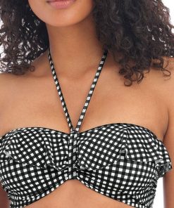 Haut de maillot bandeau vichy à armatures Check in - Noir