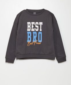 Sweat en molleton avec imprimé - Gris