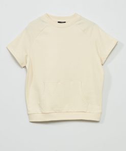 Tee-shirt esprit sweat avec poche kangourou - Beige