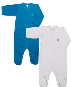 Eveil Et Nature Lot De 2 Dors-bien Velours Coton Bio - Blanc Bleu