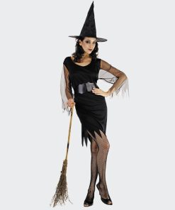 Déguisement de sorcière robe + ceinture de sorcière - noir