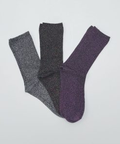 Lot de 3 paires de chaussettes pailletées - Noir/gris/violet