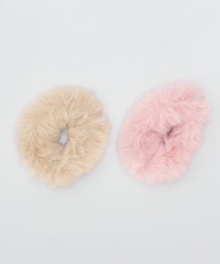 Lot de 2 chouchous en fausse fourrure - rose/beige