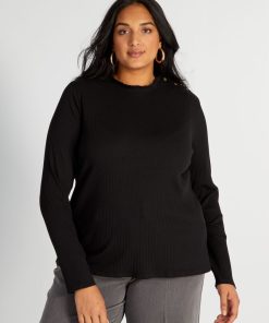 T-shirt en maille côtelée - noir