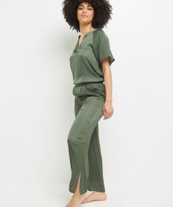 Caramel pantalon large satin - Vert kaki clair